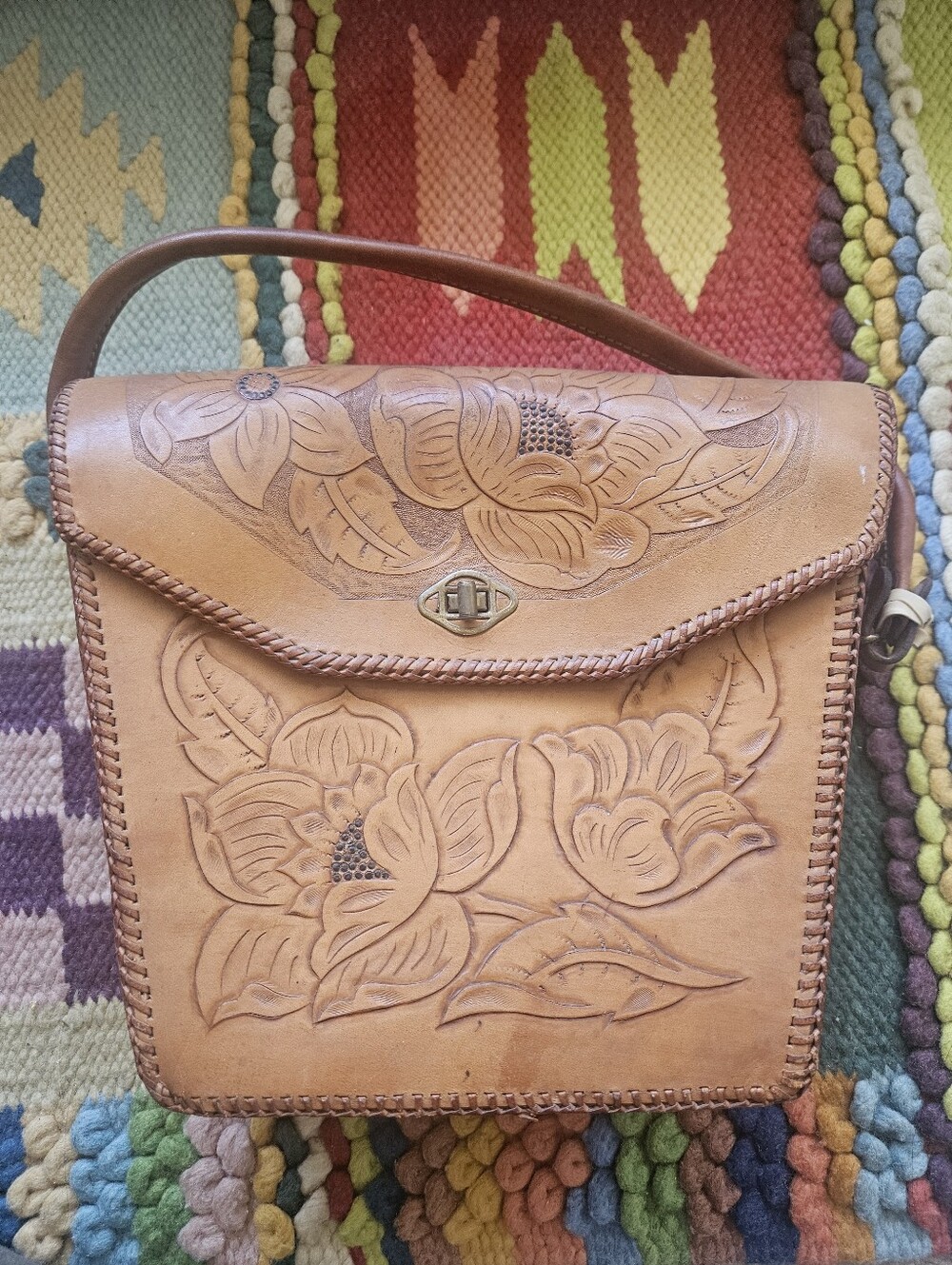 Vintage Tooled Leather Purse Hand Bag Roses Floral Western Boho Mexico Hand